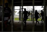 16 February 2014; Members of the Laois team run from their dressing room to the pitch for the start of the game. Allianz Hurling League, Division 1B, Round 1, Offaly v Laois, O'Connor Park, Tullamore, Co. Offaly. Picture credit: David Maher / SPORTSFILE