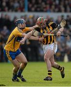 16 February 2014; Eoin Larkin, Kilkenny, in action against David McInerney, Clare. Allianz Hurling League, Division 1A, Round 1, Clare v Kilkenny, Cusack Park, Ennis, Co. Clare. Picture credit: Diarmuid Greene / SPORTSFILE