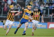 16 February 2014; John Conlon, Clare, in action against Colin Fennelly, left, and John Joe Farrell, Kilkenny. Allianz Hurling League, Division 1A, Round 1, Clare v Kilkenny, Cusack Park, Ennis, Co. Clare. Picture credit: Diarmuid Greene / SPORTSFILE