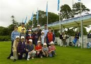 1 July 2005; Irelands Padraig Harrington, right, and Tom Lehman from the USA pictured with kids at the 02 Teaching Academy during the Smurfit European Open. K Club, Straffan, Co. Kildare. Picture credit; Matt Browne / SPORTSFILE