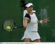 2 July 2005; Yvonne Doyle returns service during her 6-3, 6-4 victory in the Final of the Ladies Final of the SPAR Irish National Tennis Championships. Donnybrook Lawn Tennis Club, Donnybrook, Dublin. Picture credit; Ray McManus / SPORTSFILE