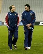 4 July 2005; British and Irish Lions' Denis Hickie, left, in conversation with Shane Horgan. British and Irish Lions Captain's Run, Eden Park Auckland, New Zealand. Picture credit; Brendan Moran / SPORTSFILE