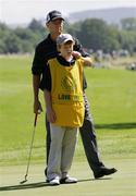 4 July 2005; Davis Love III with his son Dru, aged 11, who caddied for him during the JP McManus Invitational Pro-Am. Adare Manor Hotel & Golf Resort, Adare, Co. Limerick. Picture credit; Kieran Clancy / SPORTSFILE