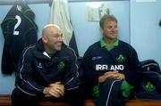 5 July 2005; Ireland coach Adrian Birrell, right, and player Peter Gillespie wait in the dressing room for the rain to stop. ICC Trophy, Group A, Ireland v USA, Warringstown, Co. Down. Picture credit; Damien Eagers / SPORTSFILE
