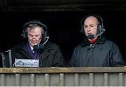16 February 2014; RTE GAA correspondent Brian Carthy, left, in the commentary box with former Kilkenny hurler DJ Carey. Allianz Hurling League, Division 1A, Round 1, Clare v Kilkenny, Cusack Park, Ennis, Co. Clare. Picture credit: Diarmuid Greene / SPORTSFILE