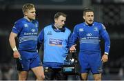 14 February 2014; Leinster senior skills and kicking coach Richie Murphy with Ian Madigan, left, and Jimmy Gopperth. Celtic League 2013/14 Round 14, Leinster v Newport Gwent Dragons, RDS, Ballsbridge, Dublin. Picture credit: Piaras Ó Mídheach / SPORTSFILE