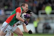 2 February 2014; Andy Moran, Mayo, in action against Kevin Murnaghan, Kildare. Allianz Football League, Division 1, Round 1, Kildare v Mayo, St Conleth's Park, Newbridge, Co. Kildare. Picture credit: Piaras Ó Mídheach / SPORTSFILE