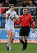 2 February 2014; Seán Hurley, Kildare, reacts after having a free awarded against him by Rory Hickey, referee. Allianz Football League, Division 1, Round 1, Kildare v Mayo, St Conleth's Park, Newbridge, Co. Kildare. Picture credit: Piaras Ó Mídheach / SPORTSFILE