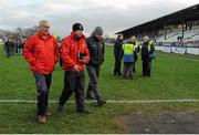 2 February 2014; Mayo manager James Horan, right, trainer Donie Buckley, left, and selector Tom Prendergast leave the field after defeat to Kildare. Allianz Football League, Division 1, Round 1, Kildare v Mayo, St Conleth's Park, Newbridge, Co. Kildare. Picture credit: Piaras Ó Mídheach / SPORTSFILE