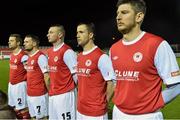 17 February 2014; St Patrick's Athletic's Keith Fahey, second from right, alongside his team-mates, from left to right, Ger O Brien, Conan Byrne, Kenny Browne and Ken Oman, during the team photograph before the game. Leinster Senior Cup, Fourth Round, St Patrick's Athletic v Dundalk, Richmond Park, Dublin. Picture credit: David Maher / SPORTSFILE