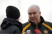 16 February 2014; Ulster manager Joe Kernan talks is interviewed after the game. M Donnelly Interprovincial Football Championship, Semi-Final, Leinster v Ulster, Páirc Táilteann, Navan, Co. Meath. Picture credit: Piaras Ó Mídheach / SPORTSFILE