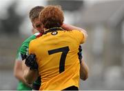 16 February 2014; Eoghan O'Gara, Leinster, tussles with Peter Harte, 7, Ulster. M Donnelly Interprovincial Football Championship, Semi-Final, Leinster v Ulster, Páirc Táilteann, Navan, Co. Meath. Picture credit: Piaras Ó Mídheach / SPORTSFILE