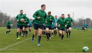 18 February 2014; Ireland's Jonathan Sexton leads his team-mates during squad training ahead of their RBS Six Nations Rugby Championship match against England on Saturday. Ireland Rugby Squad Training, Carton House, Maynooth, Co. Kildare. Picture credit: Brendan Moran / SPORTSFILE