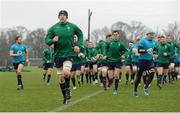18 February 2014; Ireland's Paul O'Connell leads his team-mates during squad training ahead of their RBS Six Nations Rugby Championship match against England on Saturday. Ireland Rugby Squad Training, Carton House, Maynooth, Co. Kildare. Picture credit: Brendan Moran / SPORTSFILE