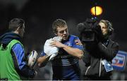 14 February 2014; Sean Cronin, Leinster, drys his hands before throwing a lineout. Celtic League 2013/14 Round 14, Leinster v Newport Gwent Dragons, RDS, Ballsbridge, Dublin. Picture credit: Piaras Ó Mídheach / SPORTSFILE