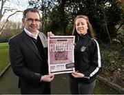 18 February 2014; Pat Fenlon, former Hibernian FC manager, with Rebecca Creagh, captain of Raheny United, in attendance at a Brendan McKenna Memorial Award SWAI media event. Merrion Square, Dublin. Picture credit: David Maher / SPORTSFILE