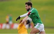 16 February 2014; Paul Sharry, Leinster, in action against Peter Harte, Ulster. M Donnelly Interprovincial Football Championship, Semi-Final, Leinster v Ulster, Páirc Táilteann, Navan, Co. Meath. Picture credit: Piaras Ó Mídheach / SPORTSFILE