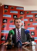 19 February 2014; Munster CEO Garrett Fitzgerald speaking to the media during a press conference. Munster Rugby Press Conference, University of Limerick, Limerick. Picture credit: Diarmuid Greene / SPORTSFILE