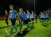 18 February 2014; The IT Carlow and University College Dublin teams makee their way onto the pitch. UMBRO CUFL Premier Division Final, IT Carlow v University College Dublin, Frank Cooke Park, Tolka Rovers FC, Dublin. Picture credit: Pat Murphy / SPORTSFILE