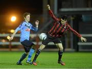18 February 2014; Robert Murray, University College Dublin, in action against Eric Molloy, IT Carlow. UMBRO CUFL Premier Division Final, IT Carlow v University College Dublin, Frank Cooke Park, Tolka Rovers FC, Dublin. Picture credit: Pat Murphy / SPORTSFILE