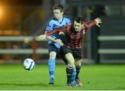 18 February 2014; Robert Murray, University College Dublin, in action against Eric Molloy, IT Carlow. UMBRO CUFL Premier Division Final, IT Carlow v University College Dublin, Frank Cooke Park, Tolka Rovers FC, Dublin. Picture credit: Pat Murphy / SPORTSFILE
