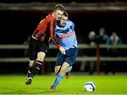 18 February 2014; Robert Benson, University College Dublin, in action against Dean Broaders, IT Carlow. UMBRO CUFL Premier Division Final, IT Carlow v University College Dublin, Frank Cooke Park, Tolka Rovers FC, Dublin. Picture credit: Pat Murphy / SPORTSFILE