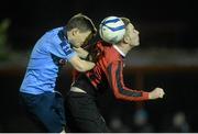 18 February 2014; Dean Broaders, IT Carlow, in action against Tristan Dent, University College Dublin. UMBRO CUFL Premier Division Final, IT Carlow v University College Dublin, Frank Cooke Park, Tolka Rovers FC, Dublin. Picture credit: Pat Murphy / SPORTSFILE