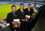 5 July 2005; President of the GAA Sean Kelly with, from left, Pat Fitzgerald, Chairman of the National Club Development and Planning Committee, Jim Forbes, Chairman of the Social and Awards Committee, and Gerry O'Connell, Gaelic Telecom, at a GAA press briefing to launch the new GAA Club Manual, which is sponsored by Gaelic Telecom, and to announce that a National Club forum will be held in Killarney this November. Croke Park, Dublin. Picture credit; Pat Murphy / SPORTSFILE