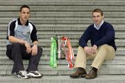 7 July 2005; Kerry captain Declan O'Sullivan, left, and Owen Sexton, Cork captain, pictured at a photocall ahead of this weekend's Bank of Ireland Munster Provincial Senior Football Championship Final. Bank of Ireland Head Office, Lower Baggot Street, Dublin. Picture credit; Matt Browne / SPORTSFILE