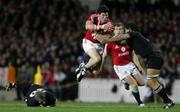 9 July 2005; Shane Horgan, British and Irish Lions, is tackled by Justin Marshall, left, and Rodney So'oialo, New Zealand. British and Irish Lions Tour to New Zealand 2005, 3rd Test, New Zealand v British and Irish Lions, Eden Park, Auckland, New Zealand. Picture credit; Brendan Moran / SPORTSFILE