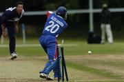 9 July 2005; Saleem Mukaddem, Bermuda, is stumped by Scotland bowler Greig Williamson, during the 20th over. ICC Trophy Semi-Final, Scotland v Bermuda, The Hills, Milverton, Skerries, Co. Dublin. Picture credit; David Maher / SPORTSFILE