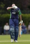 9 July 2005; Jeremy Bray, Ireland, leaves the field after he was caught out. ICC Trophy Semi-Final, Ireland v Canada, Castle Avenue, Clontarf, Dublin. Picture credit; Brian Lawless / SPORTSFILE