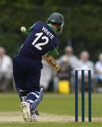 9 July 2005; Ireland's Andrew White hits a six to win the game in the final over. ICC Trophy Semi-Final, Ireland v Canada, Castle Avenue, Clontarf, Dublin. Picture credit; Brian Lawless / SPORTSFILE