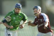 9 July 2005; Brian Geary, Limerick, is tackled by David Forde, Galway. Guinness All-Ireland Senior Hurling Championship Qualifier, Round 3, Limerick v Galway, Gaelic Grounds, Limerick. Picture credit; Damien Eagers / SPORTSFILE