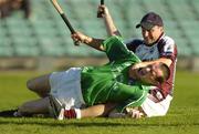 9 July 2005; Donie Ryan, Limerick, is fouled by Galway goalkeeper Liam Donoghue resulting in a penalty.Guinness All-Ireland Senior Hurling Championship Qualifier, Round 3, Limerick v Galway, Gaelic Grounds, Limerick. Picture credit; Damien Eagers / SPORTSFILE