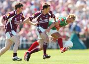 10 July 2005; Ciaran McDonald, Mayo, in action against Paul Clancy, left and Matthew Clancy, Galway. Bank of Ireland Connacht Senior Football Championship Final, Galway v Mayo, Pearse Stadium, Galway. Picture credit; David Maher / SPORTSFILE