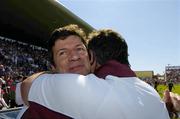 10 July 2005; Galway manager Peter Ford, left, celebrates at the end of the game with his selector Ciaran O'Flatharta after victory over Mayo. Bank of Ireland Connacht Senior Football Championship Final, Galway v Mayo, Pearse Stadium, Galway. Picture credit; David Maher / SPORTSFILE