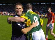 10 July 2005; Kerry manager Jack O'Connor celebrates victory with Darragh O'Se. Bank of Ireland Munster Senior Football Championship Final, Cork v Kerry, Pairc Ui Chaoimh, Cork. Picture credit; Pat Murphy / SPORTSFILE