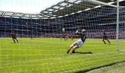 10 July 2005; Armagh goalkeeper John McKeever dives to his right to save this penalty shot from Kevin Duffin, Down. Ulster Minor Football Championship Final, Armagh v Down, Croke Park, Dublin. Picture credit; Ray McManus / SPORTSFILE