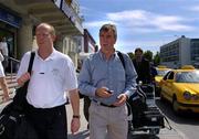 12 July 2005; Cork City manager Damien Richardson, right, with assistant manager Dave Hill on their team's arrival at Oro Uostas Airport ahead of their UEFA Cup, First Qualifying Round game against FK Ekranas. Oro Uostas Airport, Vilnius, Lithuania. Picture credit; Brian Lawless / SPORTSFILE