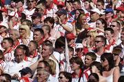 10 July 2005; Tyrone fans cheer on their side during the game. Bank of Ireland Ulster Senior Football Championship Final, Armagh v Tyrone, Croke Park, Dublin. Picture credit; Ciara Lyster / SPORTSFILE