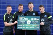 19 February 2014; Republic of Ireland and Everton stars, from left, Aiden McGeady, James McCarthy, Darron Gibson, and Seamus Coleman ahead of the '3' International Friendly against Serbia on 5th March at Aviva Stadium. Finch Farm, Liverpool, England. Picture credit: Dave Thompson / SPORTSFILE