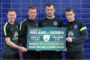 19 February 2014; Republic of Ireland and Everton stars, from left, Aiden McGeady, James McCarthy, Darron Gibson, and Seamus Coleman ahead of the '3' International Friendly against Serbia on 5th March at Aviva Stadium. Finch Farm, Liverpool, England. Picture credit: Dave Thompson / SPORTSFILE