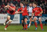 15 February 2014; Tommy O'Donnell, Munster, supported by team-mates Ian Keatley and Gerhard van den Heever. Celtic League 2013/14, Round 14, Munster v Zebre, Musgrave Park, Cork. Picture credit: Diarmuid Greene / SPORTSFILE