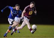 19 February 2014; David McNicholas, Westmeath, in action against Conor Shields, Longford. Cadbury Leinster GAA Under 21 Football Championship, First Round, Longford v Westmeath, Newtowncashel, Co. Longford. Picture credit: Ramsey Cardy / SPORTSFILE