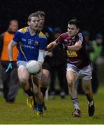 19 February 2014; James McGivney, Longford, in action against David Lynch, Westmeath. Cadbury Leinster GAA Under 21 Football Championship, First Round, Longford v Westmeath, Newtowncashel, Co. Longford. Picture credit: Ramsey Cardy / SPORTSFILE