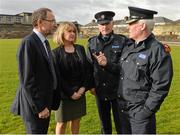 20 February 2014; Republic of Ireland manager Martin O'Neill in conversation with Sarah O'Shea, FAI deputy CEO, Inspector Brendan McDonagh, centre, and Chief Superintendent David Sheahan during a visit to the Markets Field Project, Markets Field. Garryowen, Limerick. Picture credit: Diarmuid Greene / SPORTSFILE