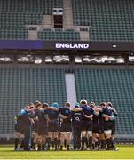21 February 2014; The England team gather together in a huddle during the captain's run ahead of their RBS Six Nations Rugby Championship 2014 match against Ireland on Saturday. England Rugby Squad Captain's Run, Twickenham Stadium, Twickenham, London, England. Picture credit: Brendan Moran / SPORTSFILE