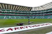 21 February 2014; The pitch at Twickenham Stadium awaits the arrival of the England team for their captain's run ahead of their RBS Six Nations Rugby Championship 2014 match against Ireland on Saturday. England Rugby Squad Captain's Run, Twickenham Stadium, Twickenham, London, England. Picture credit: Brendan Moran / SPORTSFILE