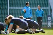 21 February 2014; England head coach Stuart Lancaster, and defence coach Andy Farrell, left, during the captain's run ahead of their RBS Six Nations Rugby Championship 2014 match against Ireland on Saturday. England Rugby Squad Captain's Run, Twickenham Stadium, Twickenham, London, England. Picture credit: Brendan Moran / SPORTSFILE
